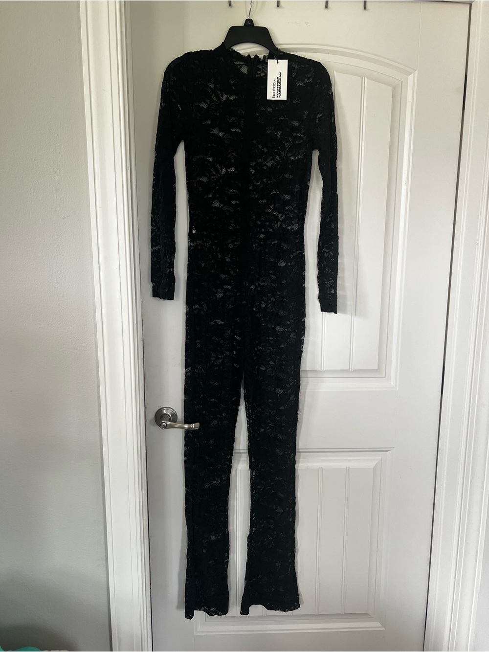 Boohoo Black Lace Long-Sleeve Jumpsuit Romper